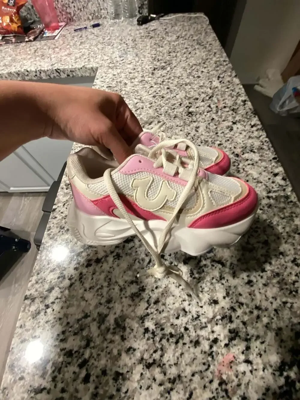 True Religion Girls Breezy Chunky Platform Sneakers in White/Pink